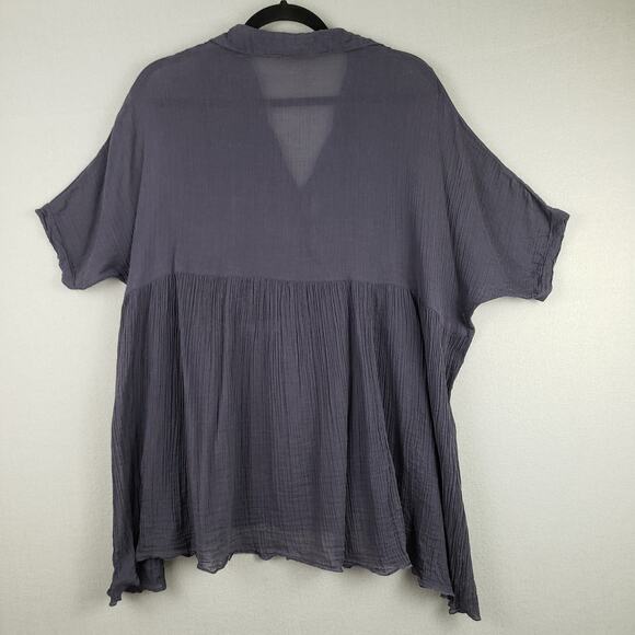 Free People XS Pleat Crepe Babydoll Blouse Black Dark Fairy Boho Renaissance - Picture 9 of 10